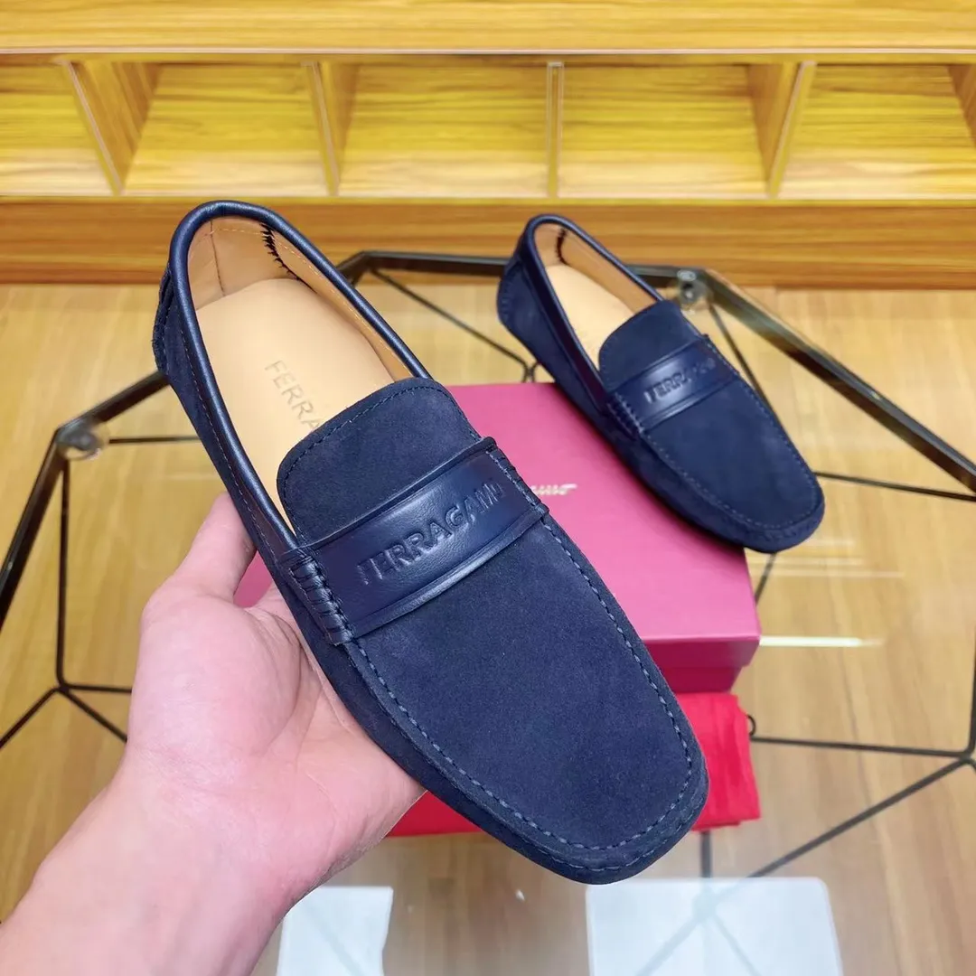 Men's shoes💰560 Ferragamo High-end quality🔥 Dark blue cow suede➕Cow leather lining Size 38-45